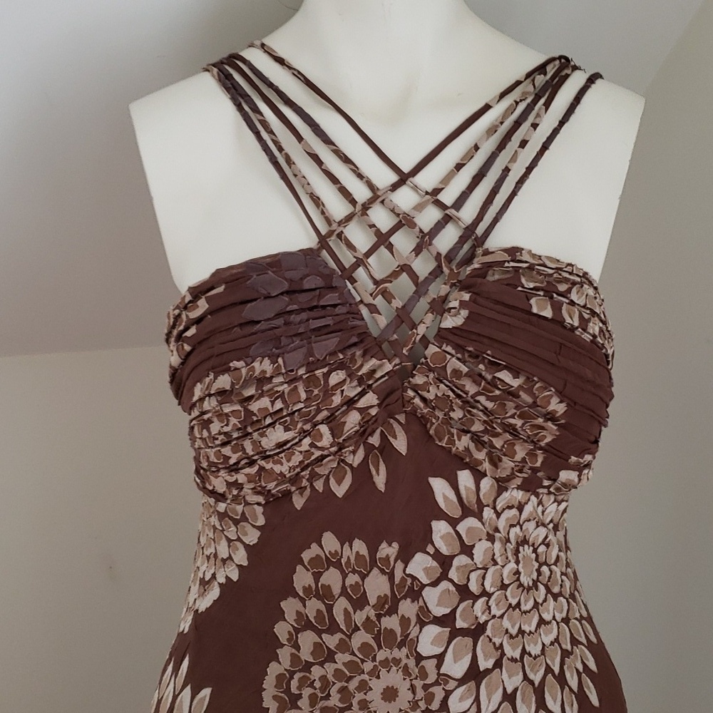 S.L. Fashion Stunning earthy brown floral strappy midi chiffon dress, Size 12